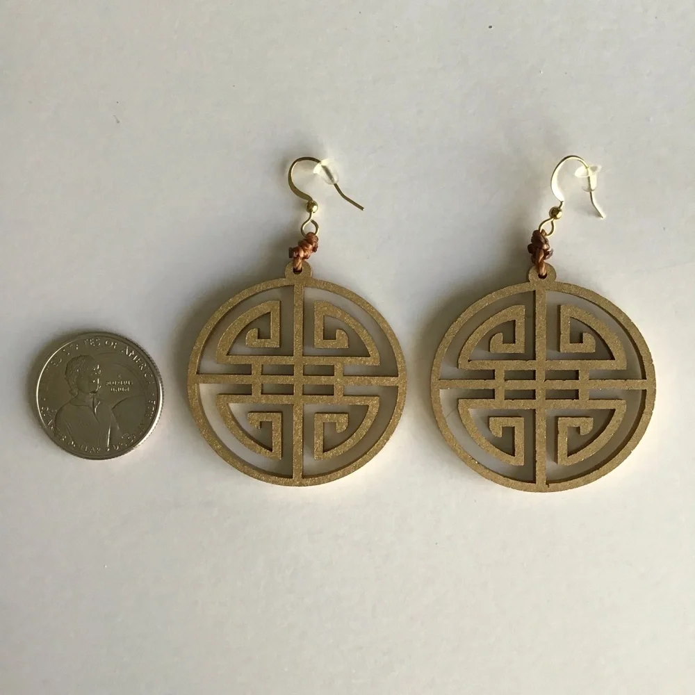 NEW Medallion Earrings Asian-Style Matte Gold Open Work Tagua Nut Lightweight - Picture 11 of 15